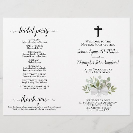 Eucalyptus DIY Fold Catholic Wedding Program (正面)