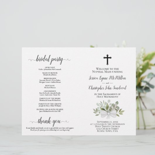 Eucalyptus DIY Fold Catholic Wedding Program (スタンド正面)