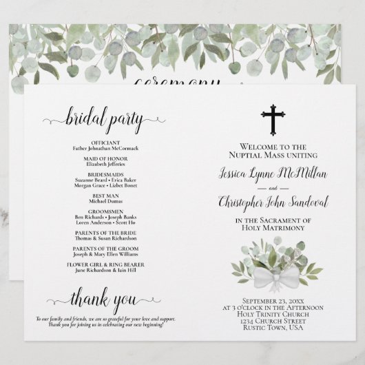 Eucalyptus DIY Fold Catholic Wedding Program (正面/裏面)