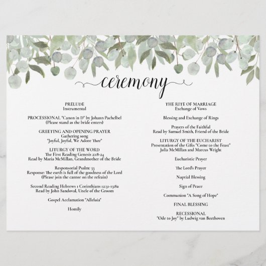 Eucalyptus DIY Fold Catholic Wedding Program (裏面)