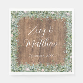 Eucalyptus Dusty Rose Napkins | Greenery Floral スタンダードランチョンナプキン