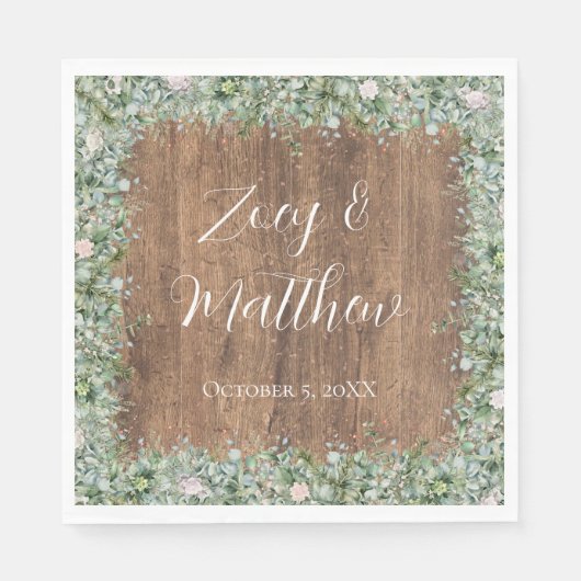 Eucalyptus Dusty Rose Napkins | Greenery Floral スタンダードランチョンナプキン (正面)