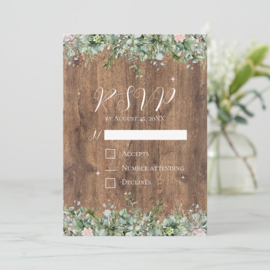 Eucalyptus Dusty Rose RSVP Card | Greenery Floral 招待状 (スタンド正面)