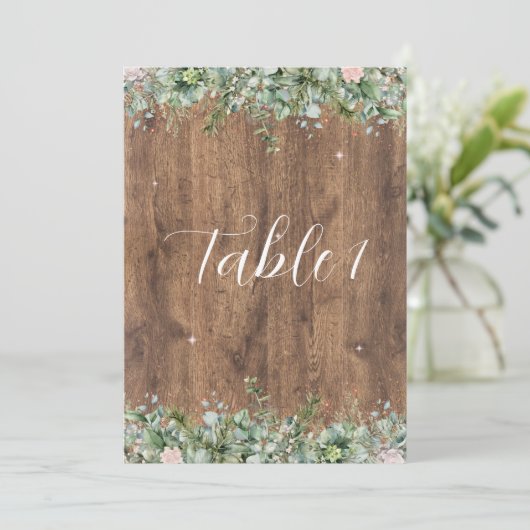 Eucalyptus Dusty Rose Table Numbers | Greenery 招待状 (スタンド正面)