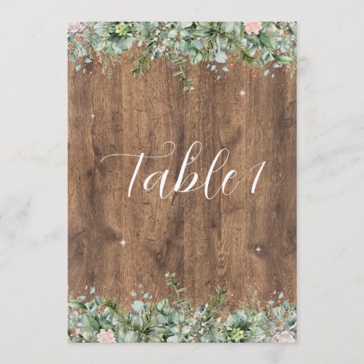 Eucalyptus Dusty Rose Table Numbers | Greenery 招待状 (正面)