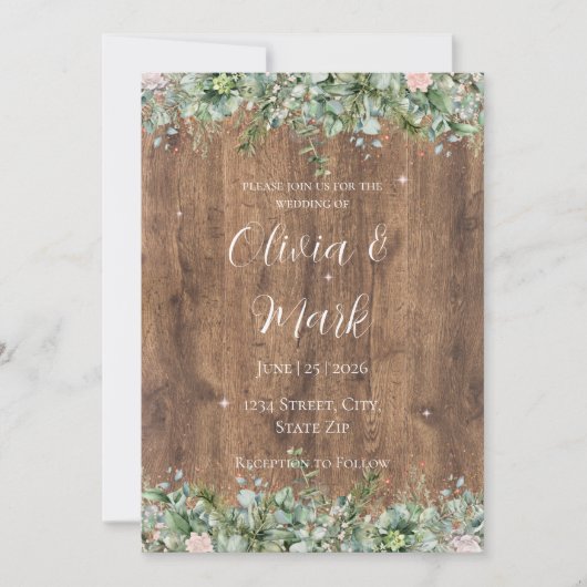 Eucalyptus Dusty Rose Wedding Invitation | Florals 招待状 (正面)