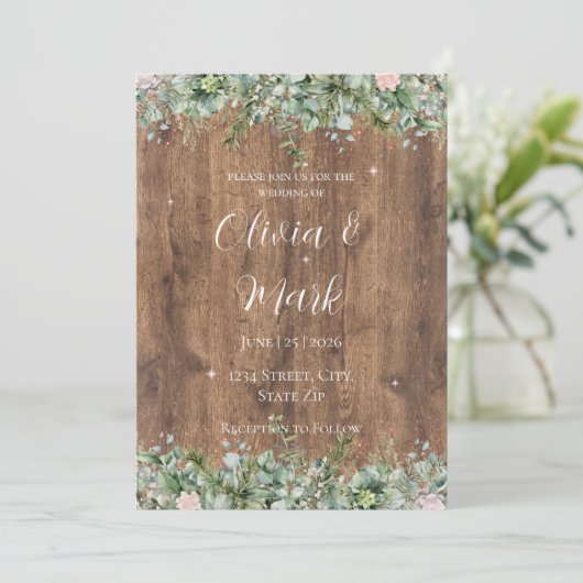Eucalyptus Dusty Rose Wedding Invitation | Florals 招待状 (スタンド正面)