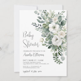 Eucalyptus Elegant Floral Baby Shower 招待状