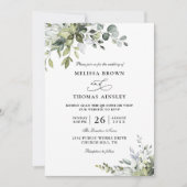 Eucalyptus Elegant Modern Budget QR Code Wedding 招待状 (正面)