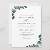Eucalyptus Elegant Modern Rustic QR Code Wedding 招待状 (正面)