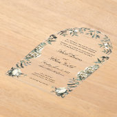 Eucalyptus Ferns White Flowers Archway Wedding  アクリル招待状 (レイダウン)
