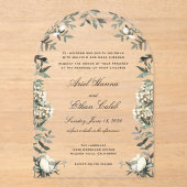 Eucalyptus Ferns White Flowers Archway Wedding  アクリル招待状 (正面)