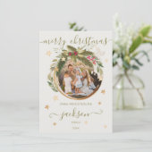 Eucalyptus & fir Christmas wreath gold stars photo 招待状 (スタンド正面)