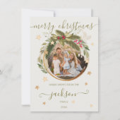 Eucalyptus & fir Christmas wreath gold stars photo 招待状 (正面)