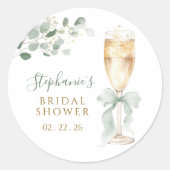 Eucalyptus Floral Champagne Bridal Shower ラウンドシール (正面)