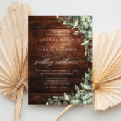 Eucalyptus Floral Greenery Rustic Wood Wedding 招待状