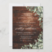 Eucalyptus Floral Greenery Rustic Wood Wedding 招待状 (正面)