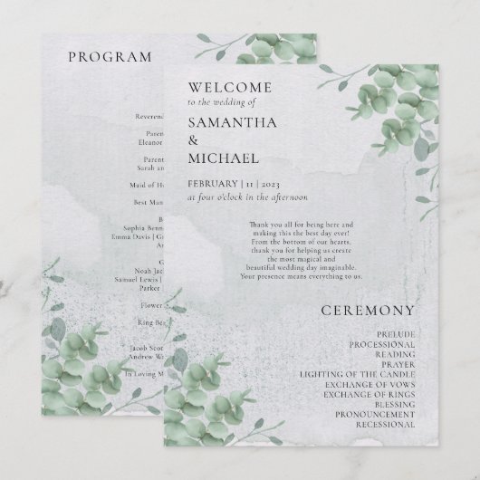 Eucalyptus floral minimal modern program wedding メニュー (正面/裏面)