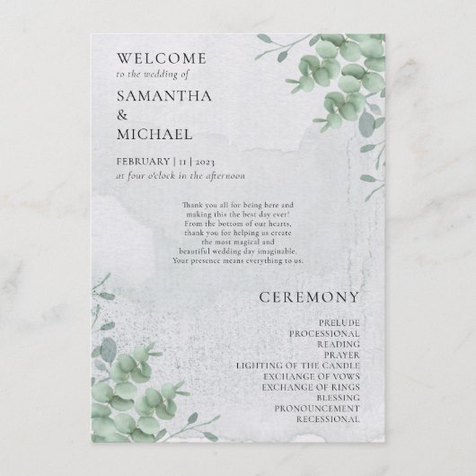Eucalyptus floral minimal modern program wedding メニュー (正面)
