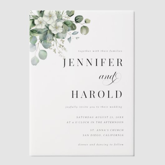 Eucalyptus Floral Minimal Plain Wedding ベラム紙招待状 (正面)