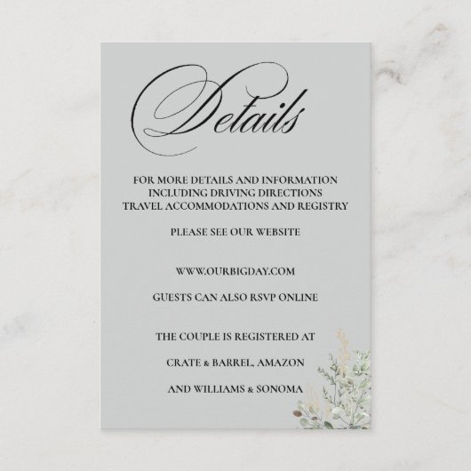 Eucalyptus Formal Elegant Enclosure Card Details エンクロージャーカード (正面)