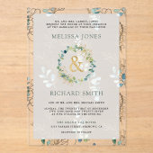 Eucalyptus Gold Ampersand Wedding アクリル招待状 (正面)