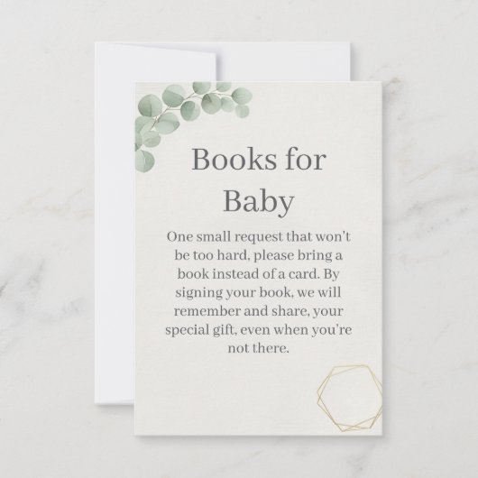 Eucalyptus Gold Books for Baby Shower Insert Card サンキューカード (正面)