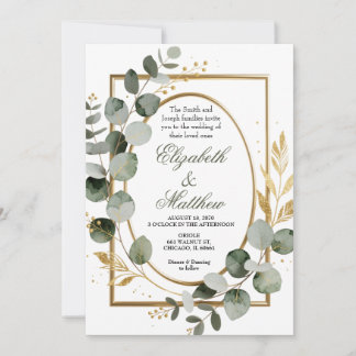 Eucalyptus Gold Botanical Wreath Wedding Invitatio 招待状