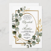 Eucalyptus Gold Botanical Wreath Wedding Invitatio 招待状 (正面/裏面)
