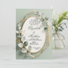 Eucalyptus Gold Geometric Frame Wedding Invite 招待状