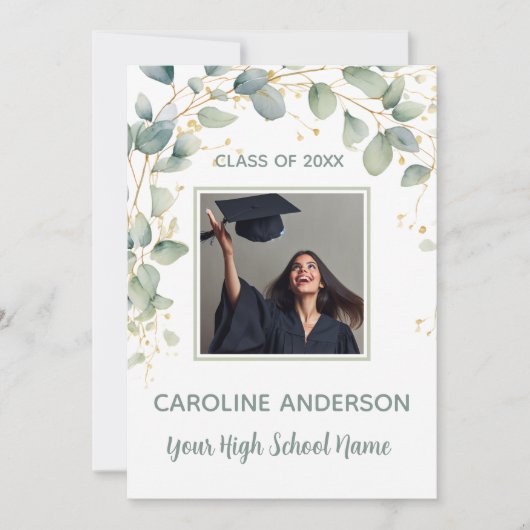 Eucalyptus Gold Grad Announcement Card 招待状 (正面)