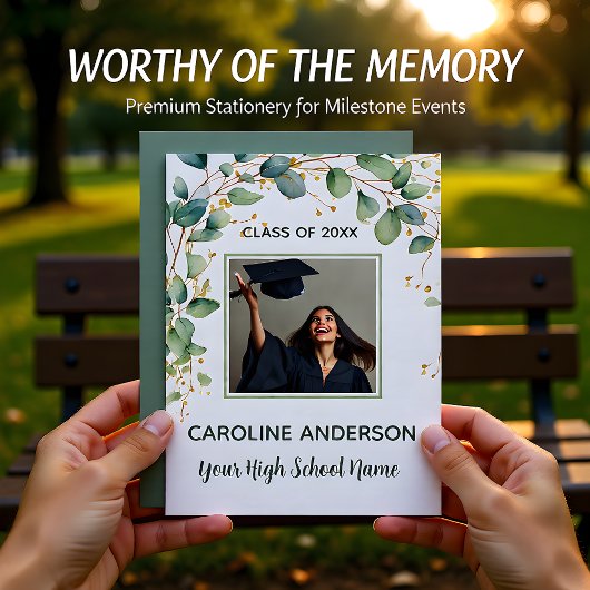 Eucalyptus Gold Grad Announcement Card 招待状