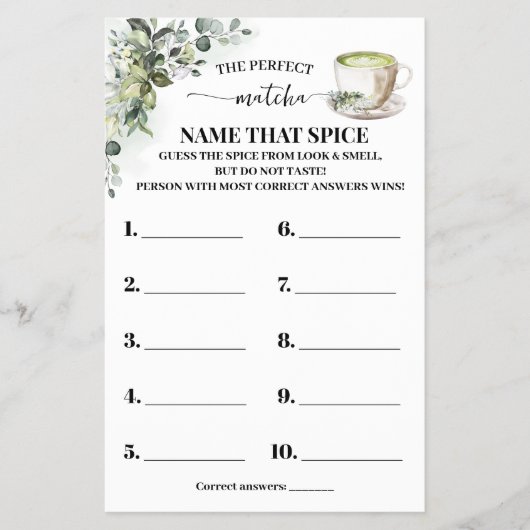 Eucalyptus Gold Name that Spice Shower Game Card チラシ (正面)