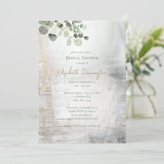 Eucalyptus Gray Gold Texture Bridal Shower         招待状 (スタンド正面)
