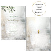 Eucalyptus Gray Gold Texture Bridal Shower 招待状