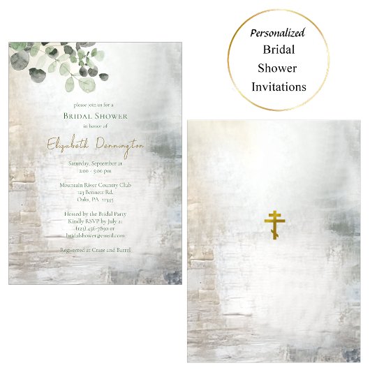 Eucalyptus Gray Gold Texture Bridal Shower         招待状