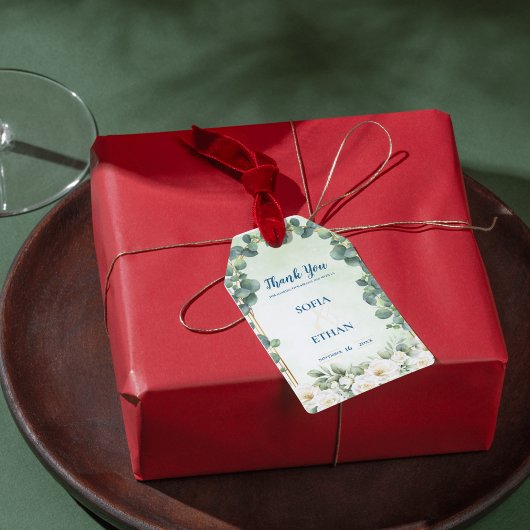 Eucalyptus Green Botanical Wedding Favor Thank You ギフトタグ
