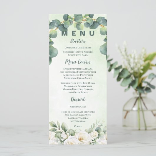 Eucalyptus Green Botanical Wedding Greenery Dinner メニュー (スタンド正面)