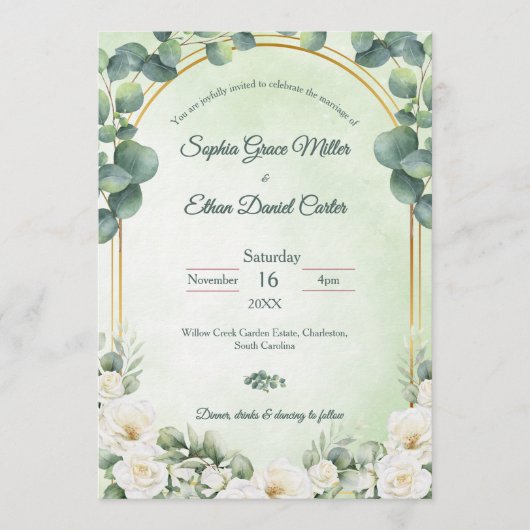 Eucalyptus Green Botanical Wedding Invitation 招待状 (正面)