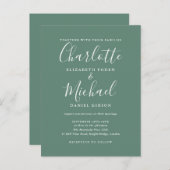 Eucalyptus Green Elegant Modern Script Wedding インビテーションポストカード (正面/裏面)