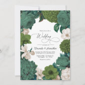 Eucalyptus Green, Fern Olive & Cream Line Wedding 招待状 (正面)