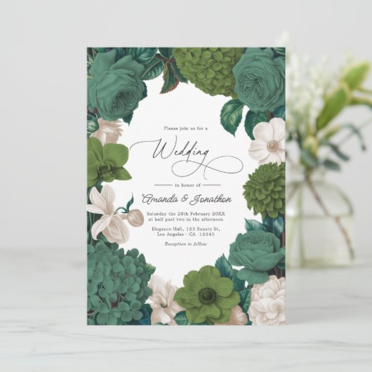 Eucalyptus Green, Fern Olive & Cream Line Wedding 招待状 (スタンド正面)