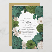 Eucalyptus Green, Fern Olive & Cream Line Wedding 招待状 (正面/裏面)