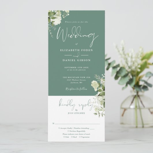 Eucalyptus Green Floral All In One Wedding 招待状 (スタンド正面)