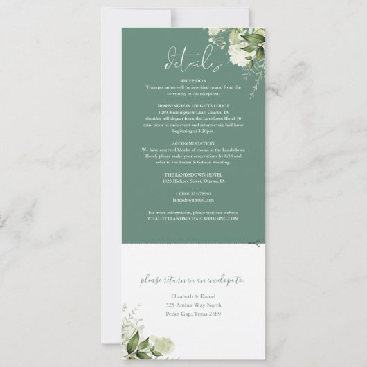 Eucalyptus Green Floral All In One Wedding 招待状 (裏面)