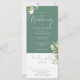 Eucalyptus Green Floral All In One Wedding 招待状