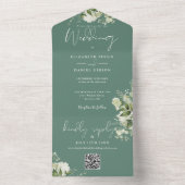 Eucalyptus Green Floral QR Code Monogram Wedding オールインワン招待状 (内側)
