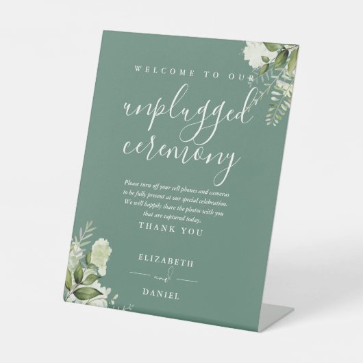 Eucalyptus Green Floral Unplugged Ceremony 台座サイン (正面)