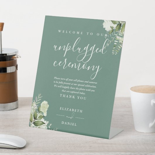 Eucalyptus Green Floral Unplugged Ceremony 台座サイン (インサイチュ)
