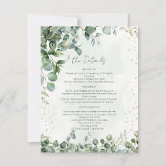 Eucalyptus Green & Gold Wedding Details Card 1001A 招待状